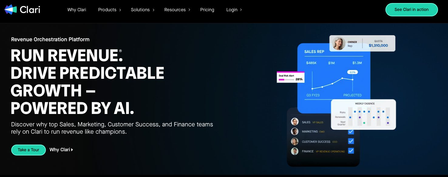 Screenshot of Clari website landing page
